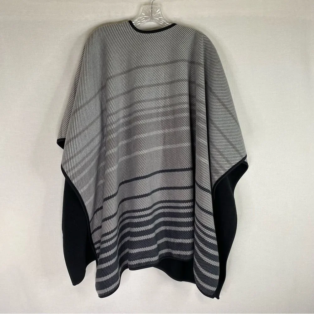 Ike Behar Ruana Reversible Wrap Blanket Shoulder Throw OS Black Gray Stripe